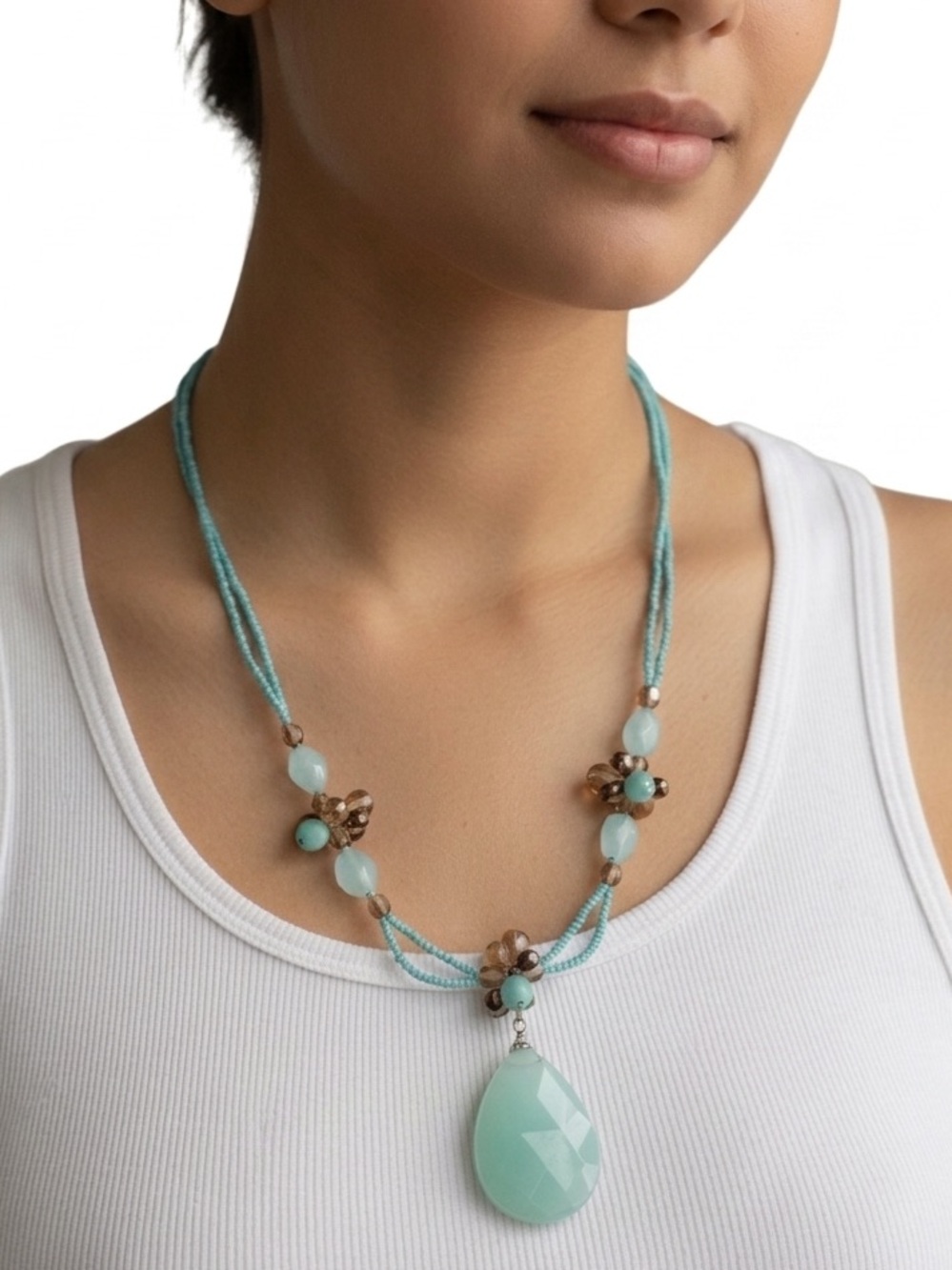 NWOT Essence Turquoise and Brown Beaded Necklace